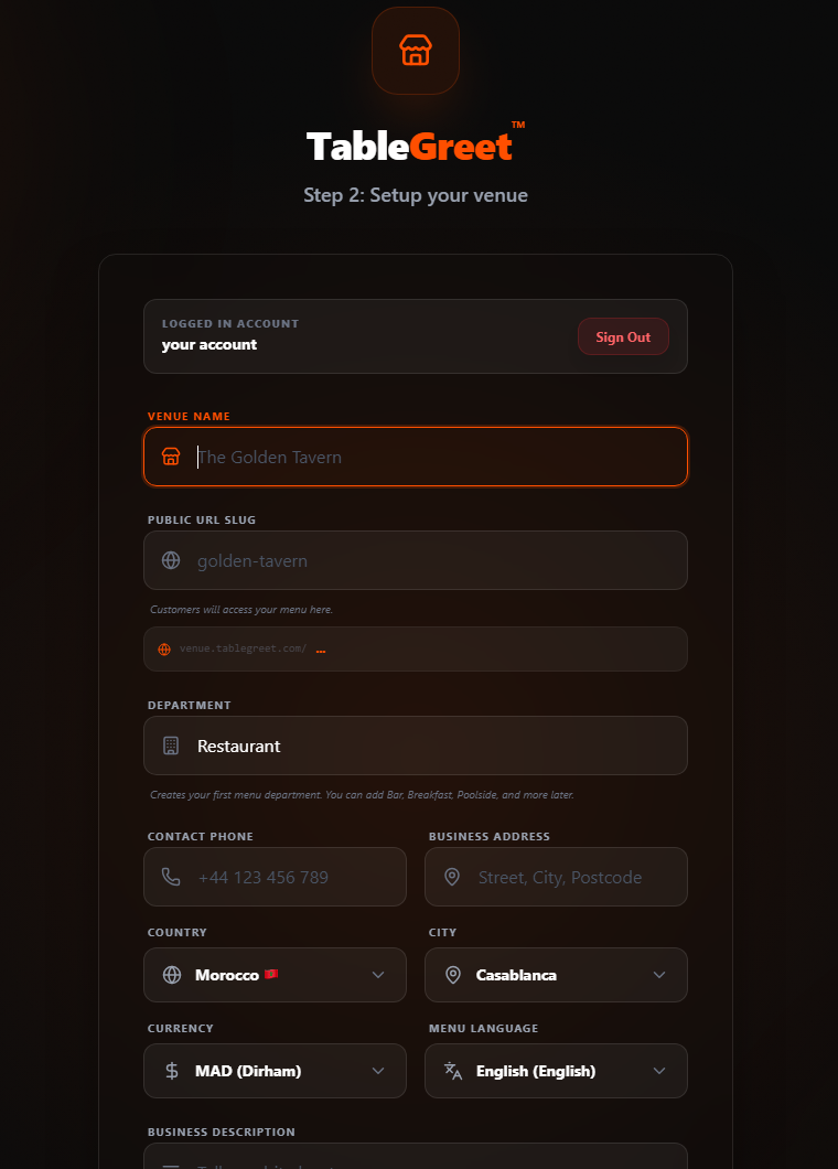 الخطوة 2: تهيئة بيانات الفرع في TableGreet